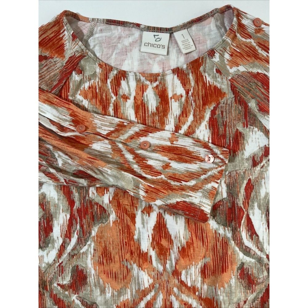Chico Size 1 Salmon and White Pullover Scoop Neck 3/4 Sleeve
